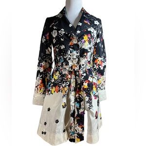 Desigual Floral Trench Coat - Black and White